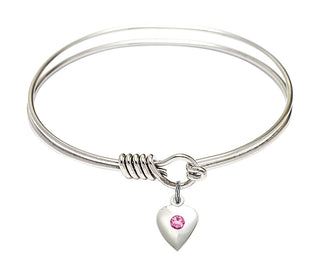 6 1/4 inch Round Eye Hook Rhodium Bangle Bracelet with a Sterling Silver Heart charm.