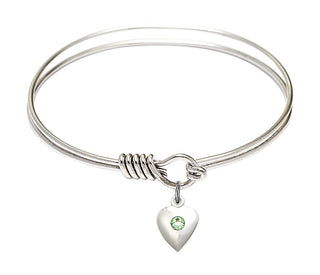 6 1/4 inch Round Eye Hook Rhodium Bangle Bracelet with a Sterling Silver Heart charm.