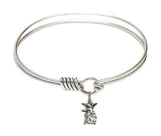 6 1/4 inch Round Eye Hook Rhodium Bangle Bracelet with a Sterling Silver Littlest Angel charm.