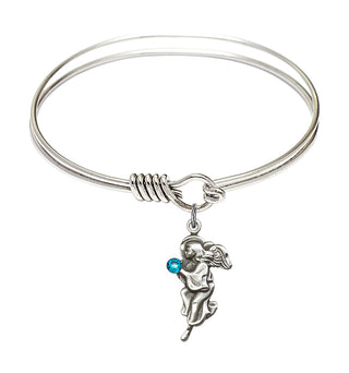 6 1/4 inch Round Eye Hook Rhodium Bangle Bracelet with a Sterling Silver Guardian Angel charm.
