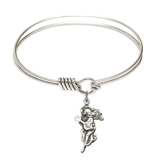 6 1/4 inch Round Eye Hook Rhodium Bangle Bracelet with a Sterling Silver Guardian Angel charm.