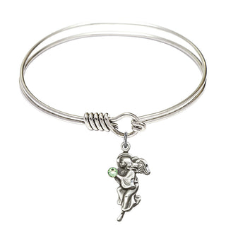 6 1/4 inch Round Eye Hook Rhodium Bangle Bracelet with a Sterling Silver Guardian Angel charm.