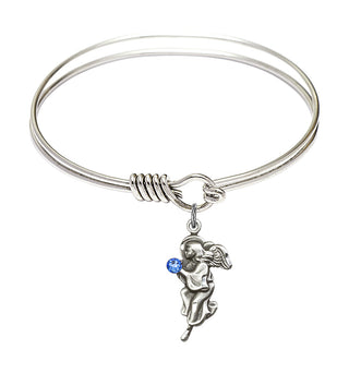 6 1/4 inch Round Eye Hook Rhodium Bangle Bracelet with a Sterling Silver Guardian Angel charm.