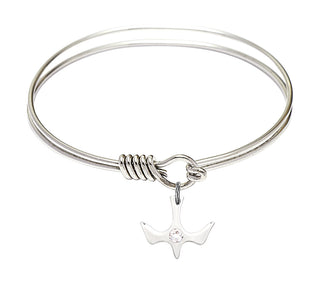 6 1/4 inch Round Eye Hook Rhodium Bangle Bracelet with a Sterling Silver Holy Spirit charm.