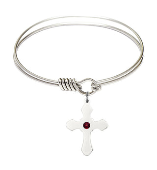 6 1/4 inch Round Eye Hook Rhodium Bangle Bracelet with a Sterling Silver Cross charm.