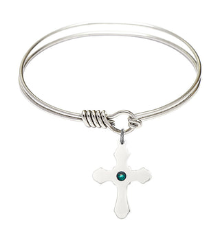 6 1/4 inch Round Eye Hook Rhodium Bangle Bracelet with a Sterling Silver Cross charm.