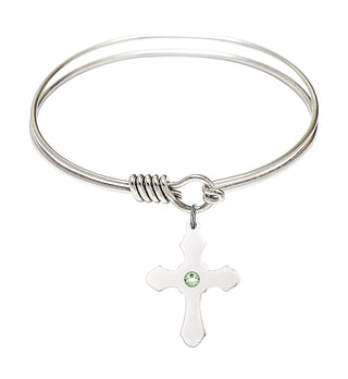 6 1/4 inch Round Eye Hook Rhodium Bangle Bracelet with a Sterling Silver Cross charm.