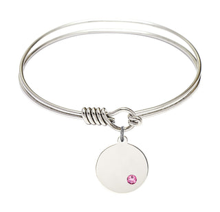 6 1/4 inch Round Eye Hook Rhodium Bangle Bracelet with a Sterling Silver Plain Disc charm.