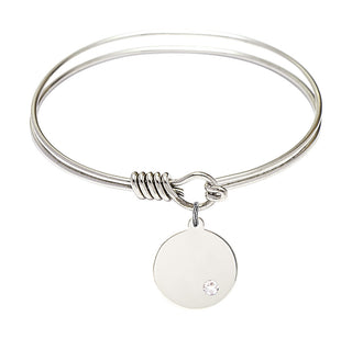 6 1/4 inch Round Eye Hook Rhodium Bangle Bracelet with a Sterling Silver Plain Disc charm.