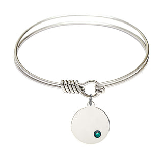 6 1/4 inch Round Eye Hook Rhodium Bangle Bracelet with a Sterling Silver Plain Disc charm.