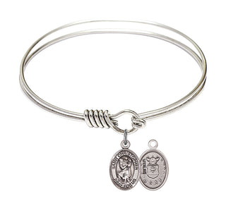 6 1/4 inch Round Eye Hook Rhodium Bangle Bracelet with a Sterling Silver Saint Christopher / Air Force charm.