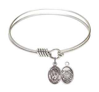 6 1/4 inch Round Eye Hook Rhodium Bangle Bracelet with a Sterling Silver Saint Christopher/Coast Guard charm.