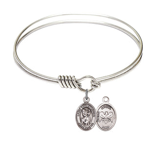 6 1/4 inch Round Eye Hook Rhodium Bangle Bracelet with a Sterling Silver Saint Christopher/Nat'l Guard charm.