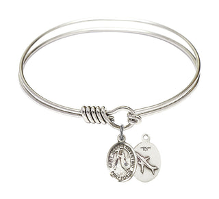 6 1/4 inch Round Eye Hook Rhodium Bangle Bracelet with a Sterling Silver Saint Joseph of Cupertino charm.