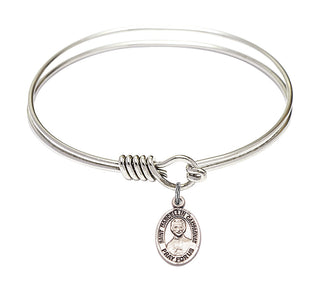 6 1/4 inch Round Eye Hook Rhodium Bangle Bracelet with a Sterling Silver Saint Marcellin Champagnat charm. Engraved Catholic Saint Jewelry