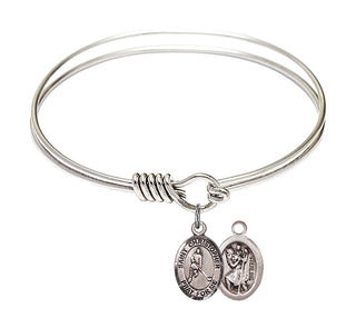 6 1/4 inch Round Eye Hook Rhodium Bangle Bracelet with a Sterling Silver Saint Christopher/Ice Hockey charm.