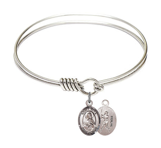 6 1/4 inch Round Eye Hook Rhodium Bangle Bracelet with a Sterling Silver Saint Rita / Baseball charm.
