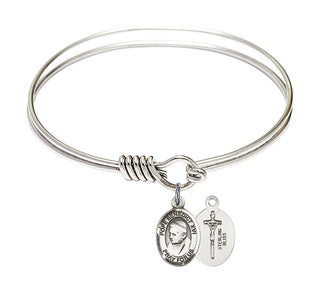 6 1/4 inch Round Eye Hook Rhodium Bangle Bracelet with a Sterling Silver Pope Emeritace Benedict XVI charm.