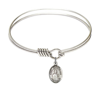 6 1/4 inch Round Eye Hook Rhodium Bangle Bracelet with a Sterling Silver Saint Wenceslaus charm. Engraved Catholic Saint Jewelry