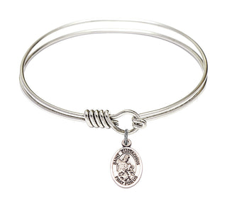 6 1/4 inch Round Eye Hook Rhodium Bangle Bracelet with a Sterling Silver Saint Eustachius charm. Engraved Catholic Saint Jewelry