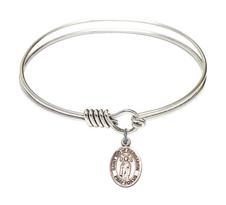 6 1/4 inch Round Eye Hook Rhodium Bangle Bracelet with a Sterling Silver Saint Ivo of Kelmartin charm. Engraved Catholic Saint Jewelry