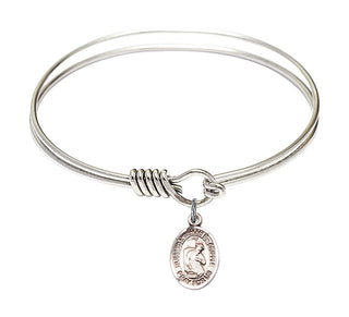 6 1/4 inch Round Eye Hook Rhodium Bangle Bracelet with a Sterling Silver Blessed Herman the Cripple charm. Engraved Catholic Saint Jewelry