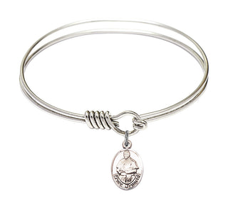 6 1/4 inch Round Eye Hook Rhodium Bangle Bracelet with a Sterling Silver Pope Francis charm.