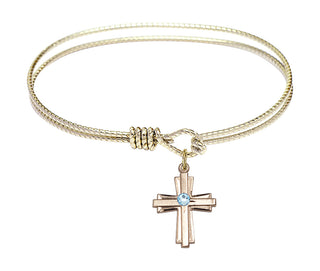 6 1/4 inch Oval Eye Hook Hamilton Gold Bangle Bracelet with a 14kt Gold Filled Cross charm.