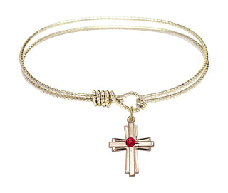 6 1/4 inch Oval Eye Hook Hamilton Gold Bangle Bracelet with a 14kt Gold Filled Cross charm.