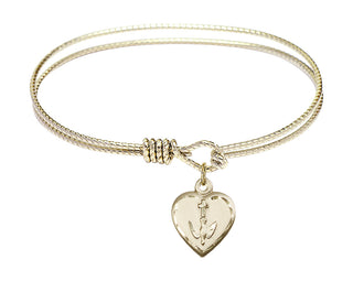 6 1/4 inch Oval Eye Hook Hamilton Gold Bangle Bracelet with a 14kt Gold Filled Heart / Confirmation charm.