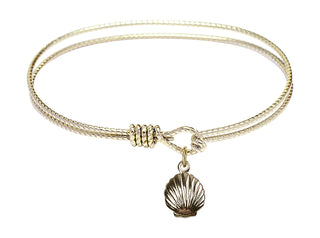6 1/4 inch Oval Eye Hook Hamilton Gold Bangle Bracelet with a 14kt Gold Filled Shell charm.