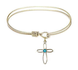 6 1/4 inch Oval Eye Hook Hamilton Gold Bangle Bracelet with a 14kt Gold Filled Loop Cross charm.