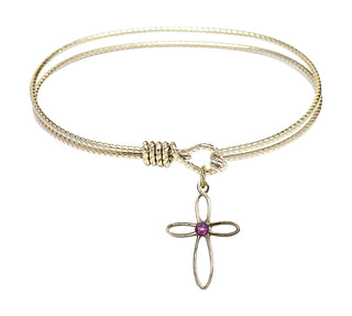 6 1/4 inch Oval Eye Hook Hamilton Gold Bangle Bracelet with a 14kt Gold Filled Loop Cross charm.