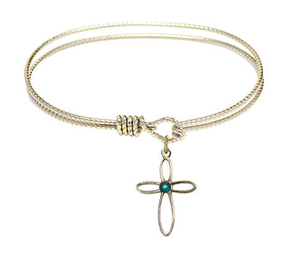 6 1/4 inch Oval Eye Hook Hamilton Gold Bangle Bracelet with a 14kt Gold Filled Loop Cross charm.