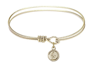 6 1/4 inch Oval Eye Hook Hamilton Gold Bangle Bracelet with a 14kt Gold Filled Miraculous charm.