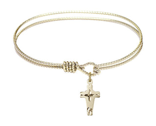 6 1/4 inch Oval Eye Hook Hamilton Gold Bangle Bracelet with a 14kt Gold Filled Cross charm.