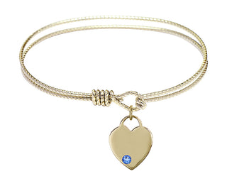 6 1/4 inch Oval Eye Hook Hamilton Gold Bangle Bracelet with a 14kt Gold Filled Heart charm. Engraved Catholic Saint Jewelry