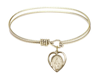 6 1/4 inch Oval Eye Hook Hamilton Gold Bangle Bracelet with a 14kt Gold Filled Miraculous charm.