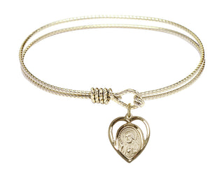 6 1/4 inch Oval Eye Hook Hamilton Gold Bangle Bracelet with a 14kt Gold Filled Scapular charm.