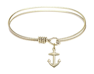 6 1/4 inch Oval Eye Hook Hamilton Gold Bangle Bracelet with a 14kt Gold Filled Anchor charm.