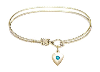 6 1/4 inch Oval Eye Hook Hamilton Gold Bangle Bracelet with a 14kt Gold Filled Heart charm.