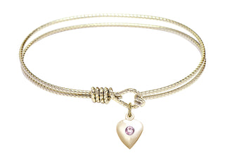 6 1/4 inch Oval Eye Hook Hamilton Gold Bangle Bracelet with a 14kt Gold Filled Heart charm.