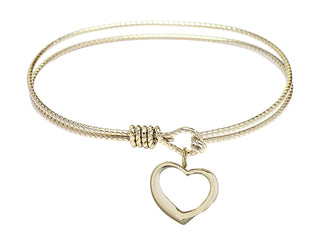 6 1/4 inch Oval Eye Hook Hamilton Gold Bangle Bracelet with a 14kt Gold Filled Heart charm.