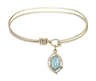 6 1/4 inch Oval Eye Hook Hamilton Gold Bangle Bracelet with a 14kt Gold Filled Miraculous Leaf charm.