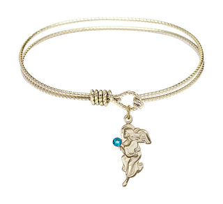 6 1/4 inch Oval Eye Hook Hamilton Gold Bangle Bracelet with a 14kt Gold Filled Guardian Angel charm.
