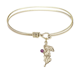 6 1/4 inch Oval Eye Hook Hamilton Gold Bangle Bracelet with a 14kt Gold Filled Guardian Angel charm.