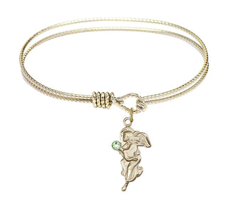 6 1/4 inch Oval Eye Hook Hamilton Gold Bangle Bracelet with a 14kt Gold Filled Guardian Angel charm.