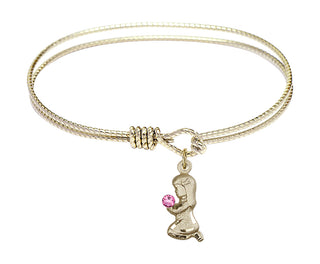 6 1/4 inch Oval Eye Hook Hamilton Gold Bangle Bracelet with a 14kt Gold Filled Praying Girl charm.