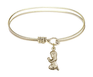 6 1/4 inch Oval Eye Hook Hamilton Gold Bangle Bracelet with a 14kt Gold Filled Praying Girl charm.