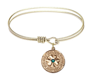 6 1/4 inch Oval Eye Hook Hamilton Gold Bangle Bracelet with a 14kt Gold Filled Shamrock with Celtic Border charm.